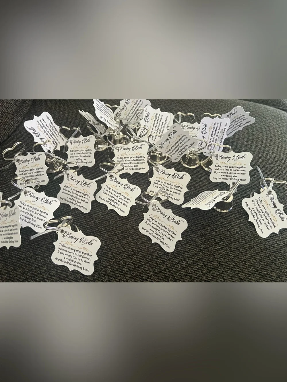 23 Heart Shaped Pre-made up Kissing Bells/name tag holders with Tags